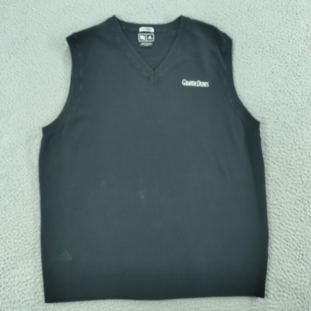 Adidas V Neck Sweater Vest Mens Large Black Grande Dunes ClimaLite Golf